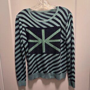 Women's Abstract Print Stripe Pullover Knit Top w/Glitter Accent - Size Medium